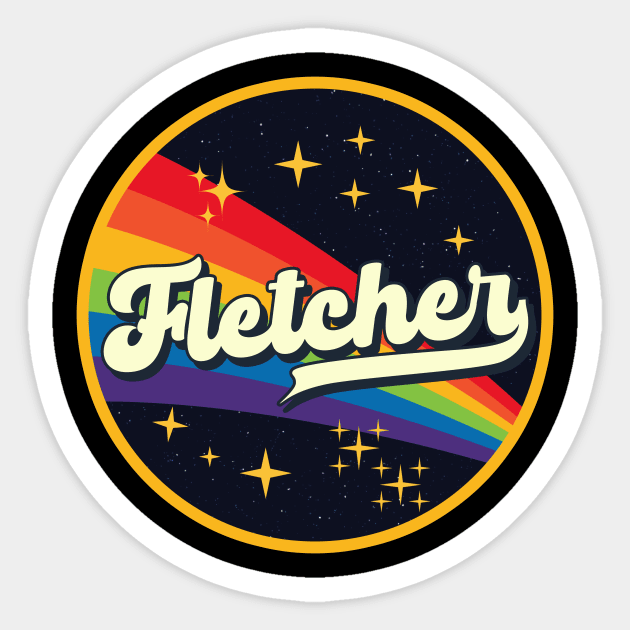 Fletcher // Rainbow In Space Vintage Style Sticker by LMW Art